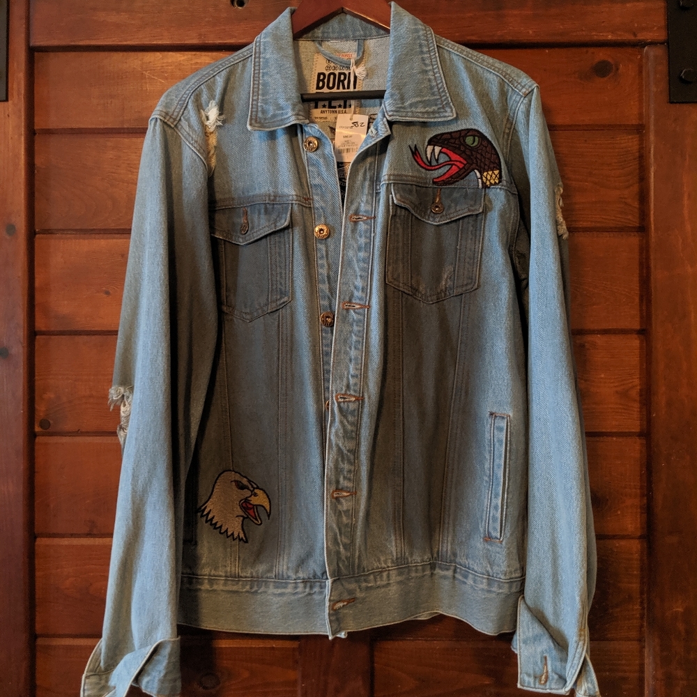 Born Fly Tint Wash Embroidered Jacket Denim Plus s